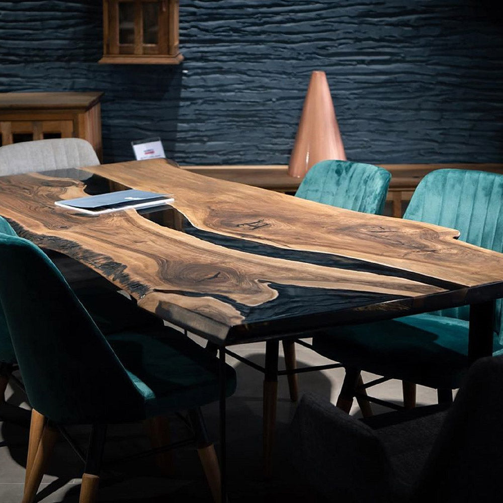 KAZANAHOME Black Walnut Epoxy Dining Table KCT3