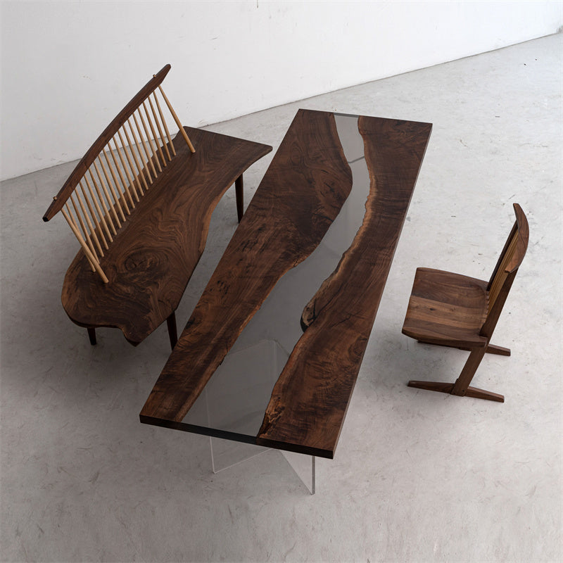 KAZANAHOME Custom Black Walnut River Epoxy Table