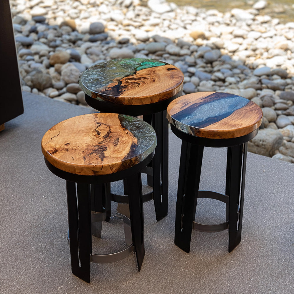 Custom Poplar River Epoxy Chairs&Stools