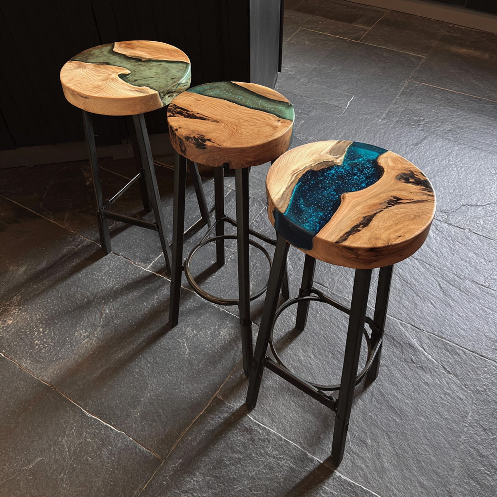 KAZANAHOME Custom Round Poplar River Epoxy Chairs&Stools