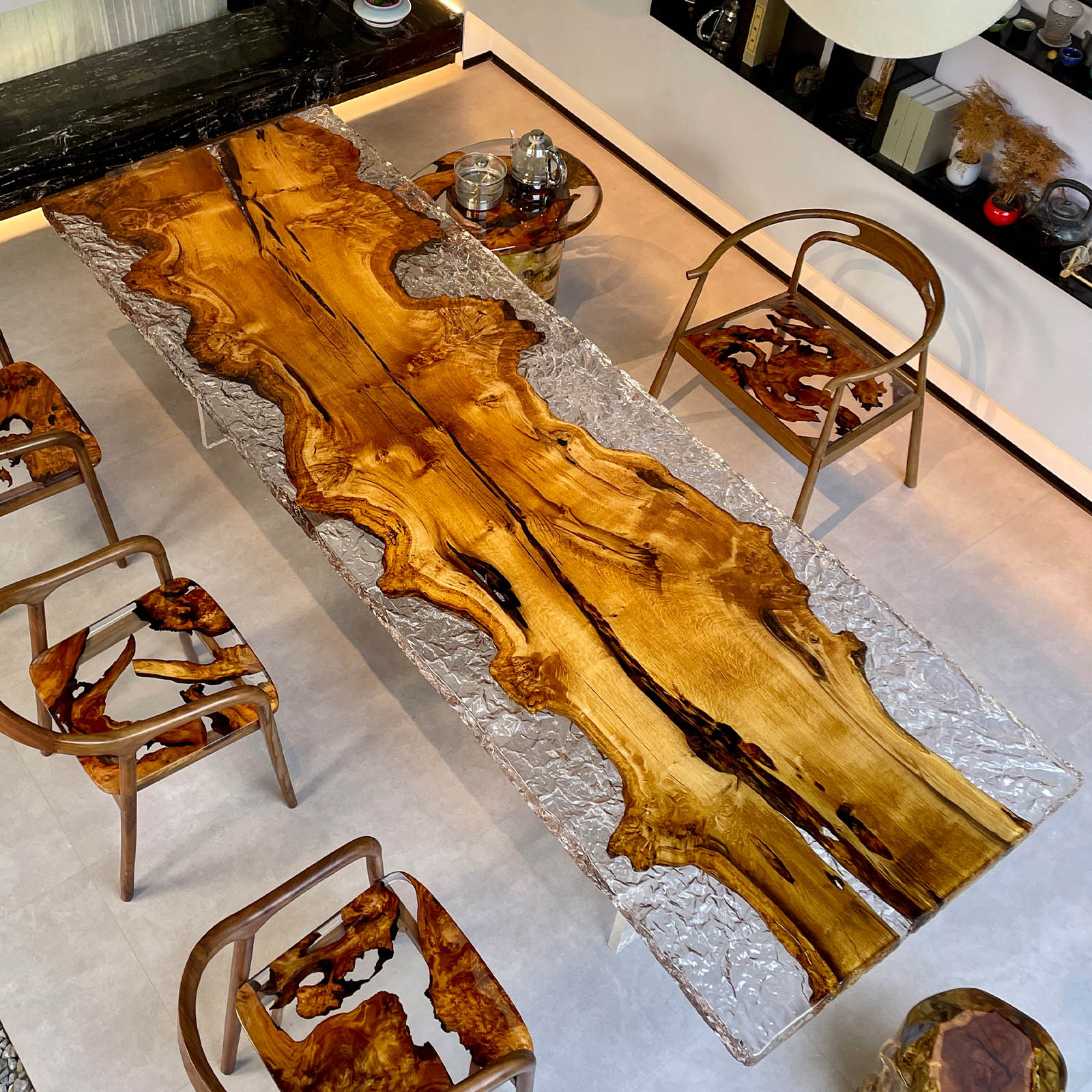 KAZANAHOME Golden Camphor Ice Crack Epoxy Table Dining Table