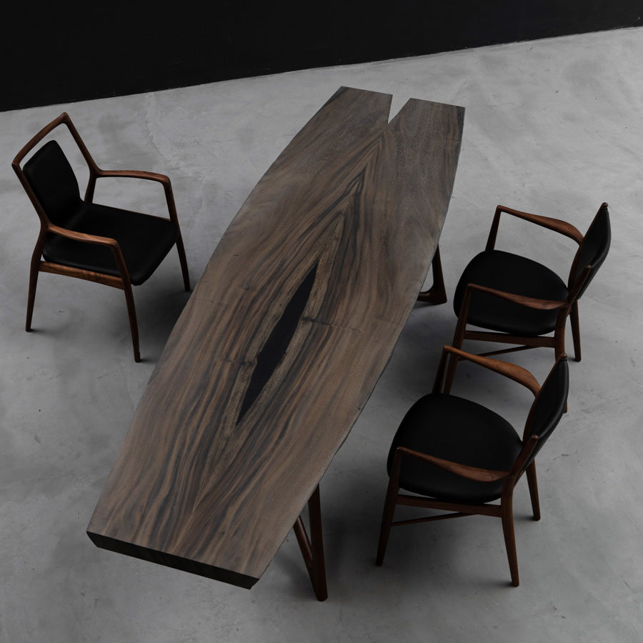 KAZANAHOME Kitchen Walnut Wood Dining Table Arc Edge