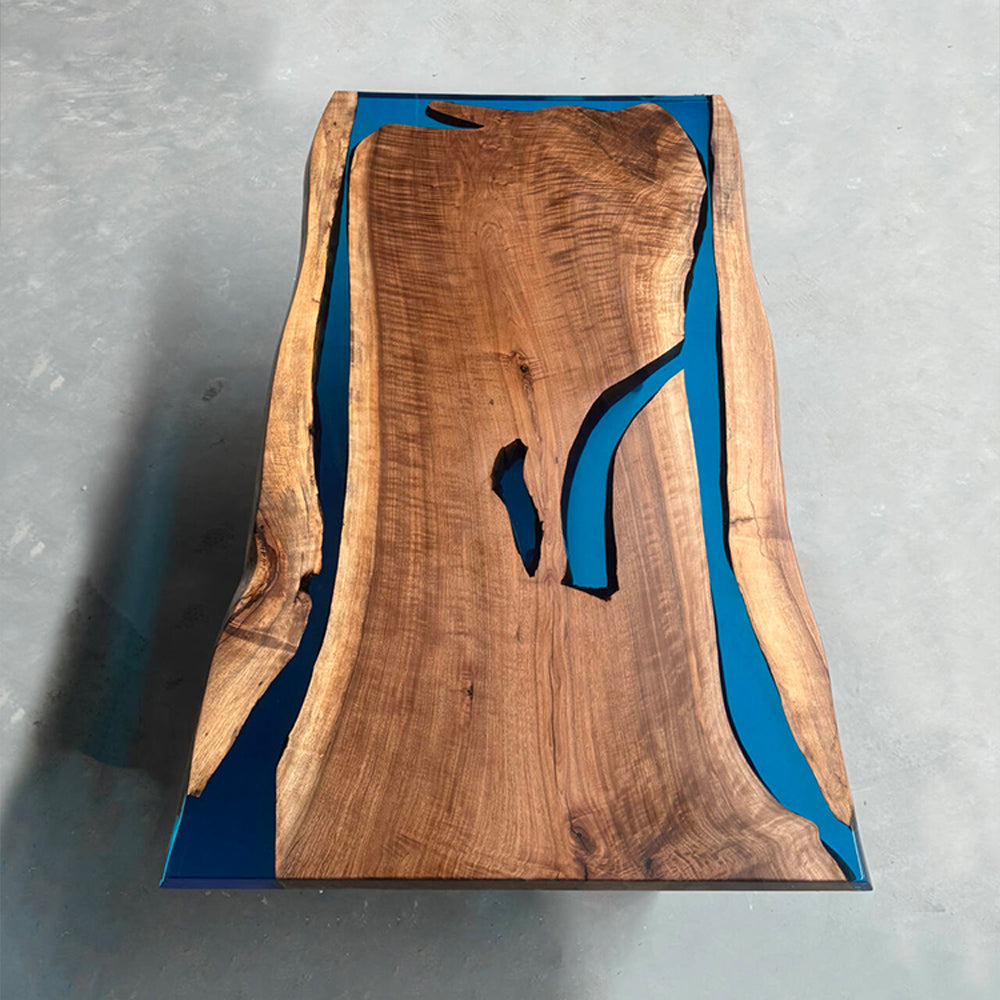 Black Walnut Live Edge Blue Translucent Epoxy Table