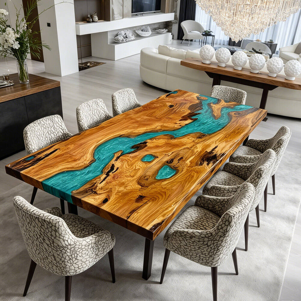 Olive Peacock Blue River Live Edge Epoxy Table