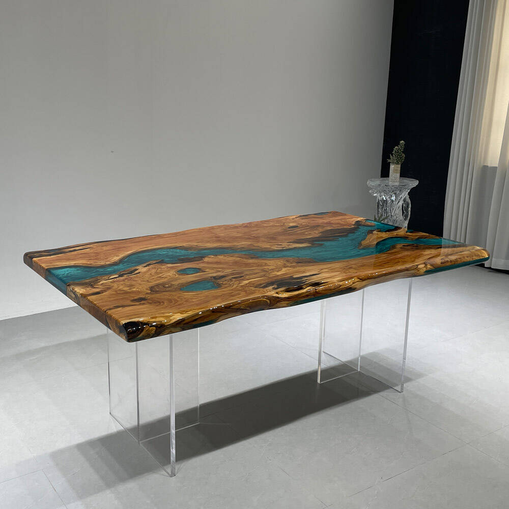 KAZANAHOME Olive River Live Edge Epoxy Table