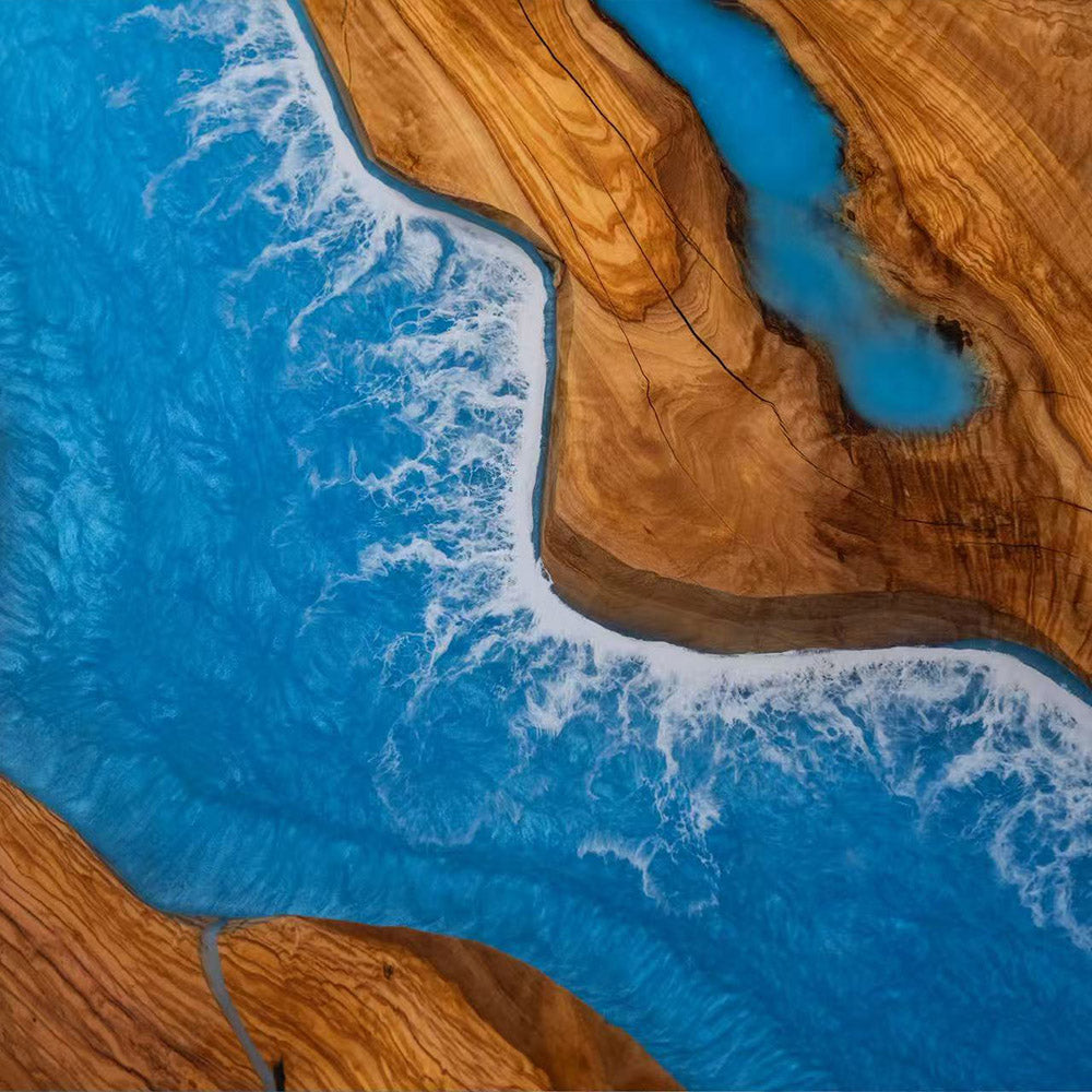 KAZANAHOME Blue Wave River Resin Epoxy Table
