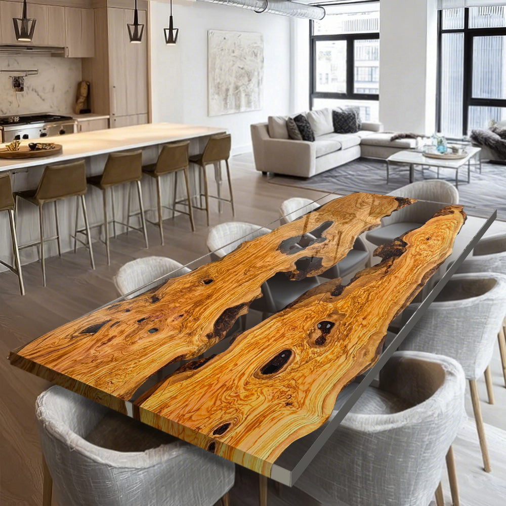 KAZANAHOME Olive Wood Clear Epoxy Table in Chicago