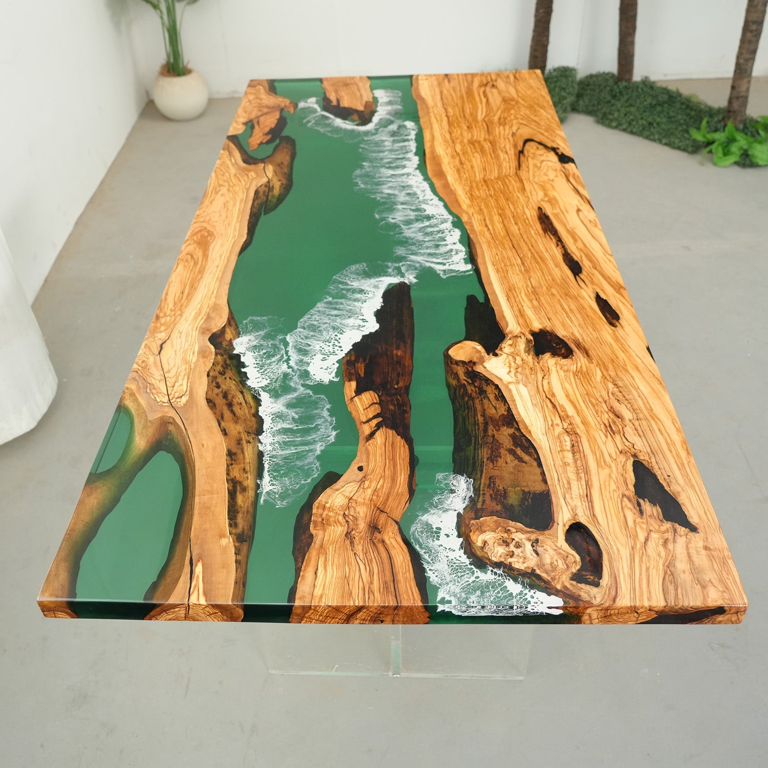 Olive Wood Wave Epoxy Table KAZANAHOME