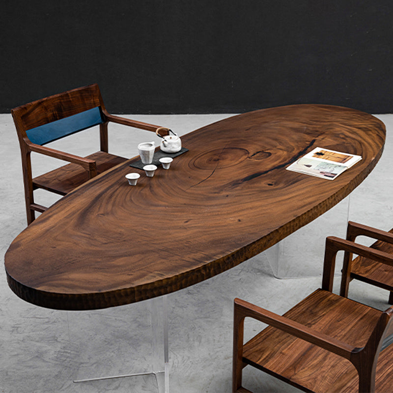 KAZANAHOME Black Walnut Oval Black Walnut Dining Solid Wood Table