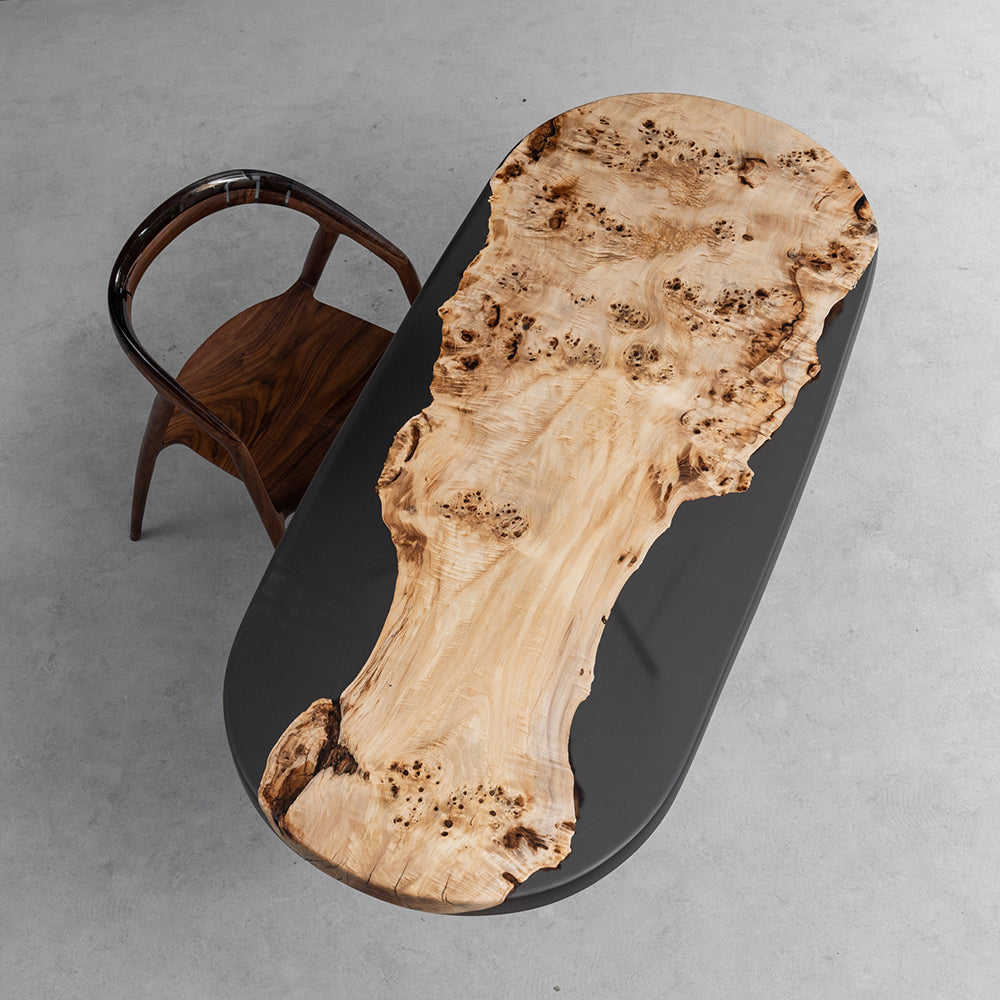 KAZANAHOME Poplar Black Oval Slab Epoxy Resin Table