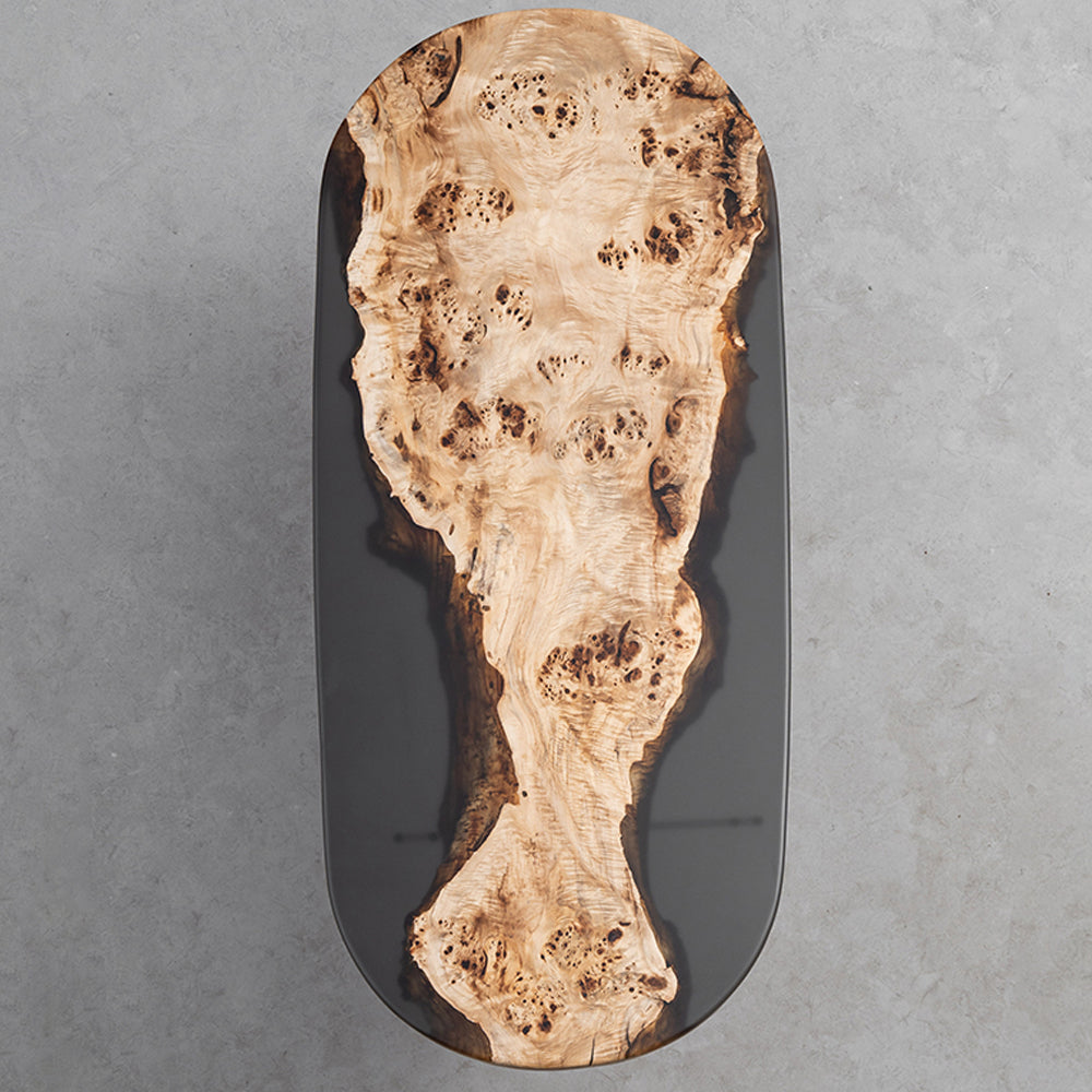 Poplar Black Oval Slab Epoxy Resin Table