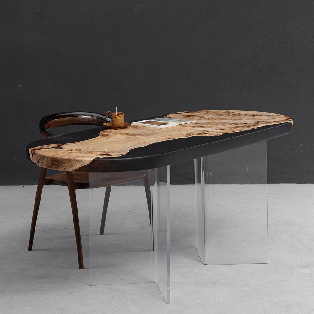 Poplar Black Oval Slab Epoxy Resin Table