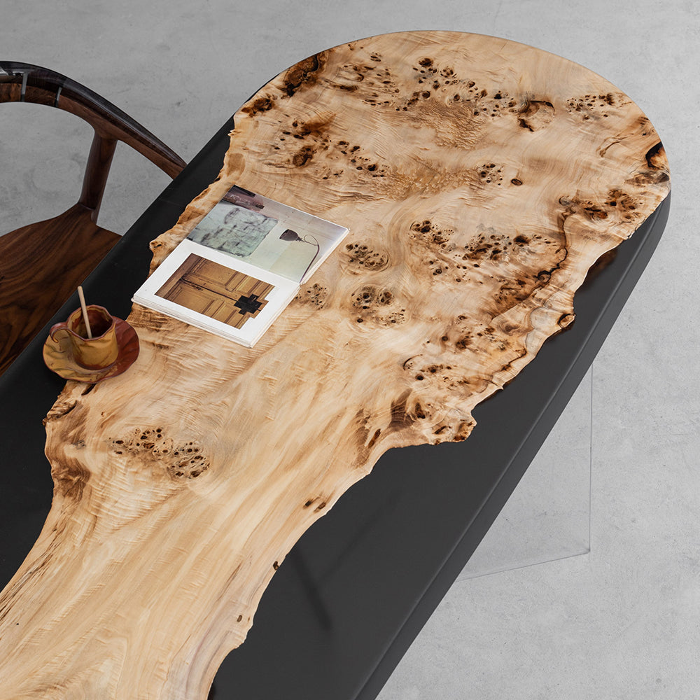 Poplar Black Oval Slab Epoxy Resin Table