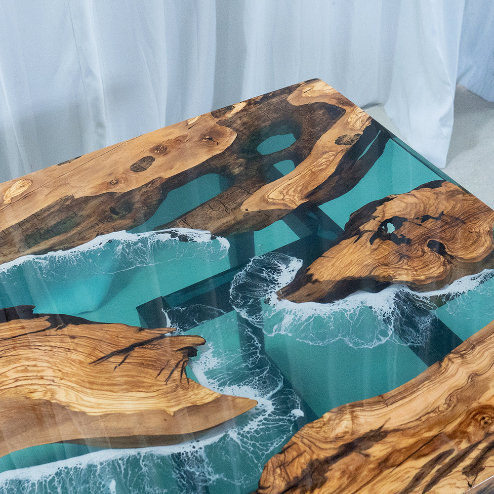 Custom Olive Seawave DIY Epoxy Table in California