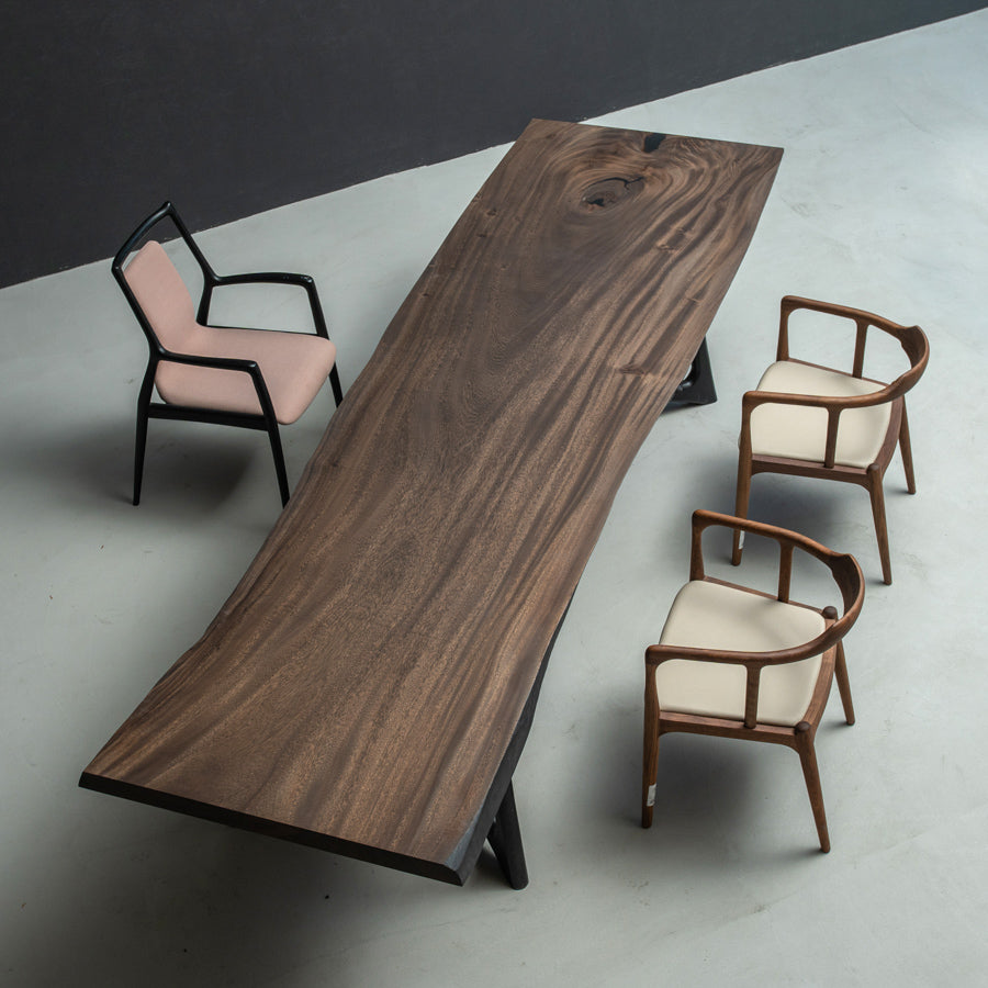 KAZANAHOME Vintage Live Edges Walnut Solid Wood Dining Table