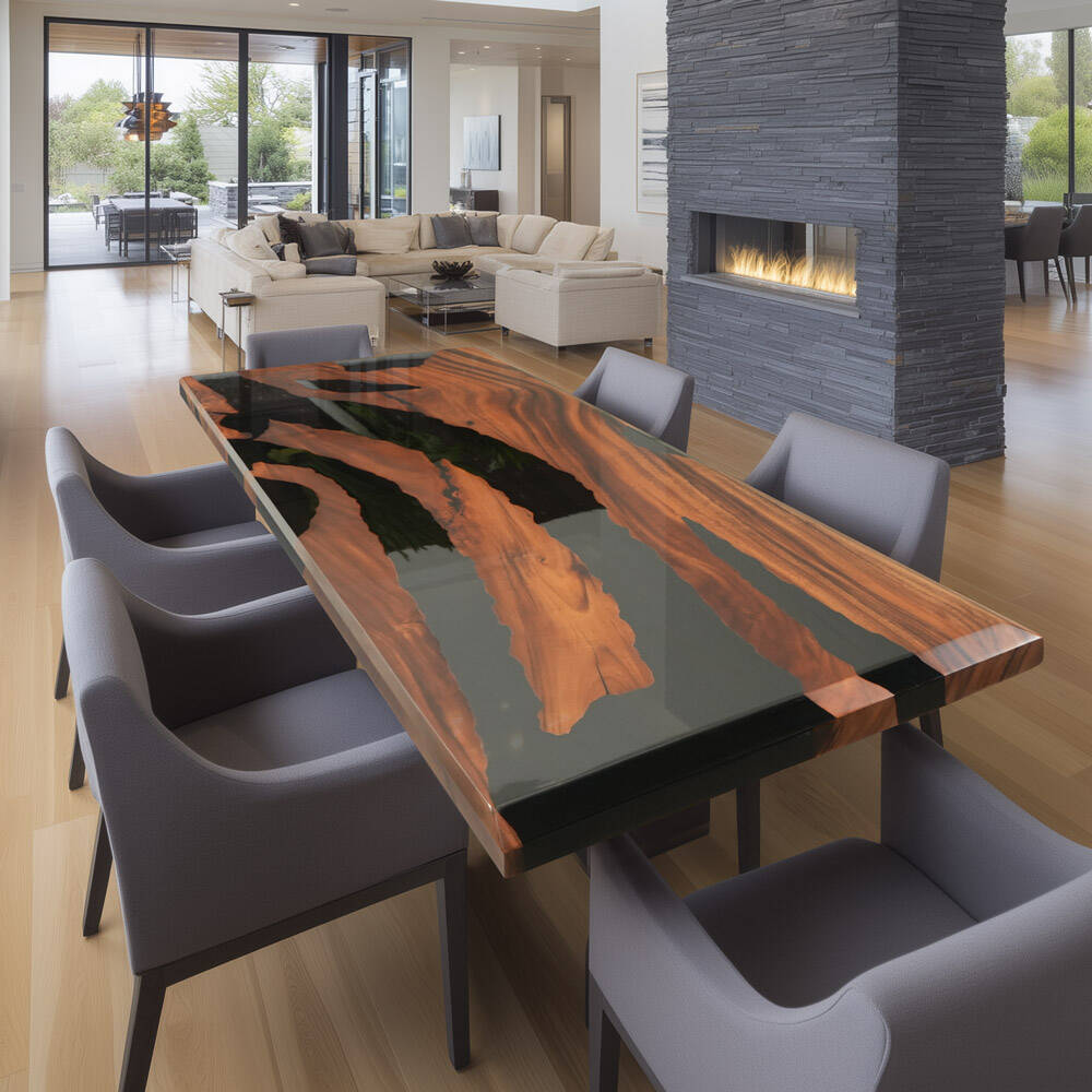 Walnut Black Resin Dining Epoxy Table