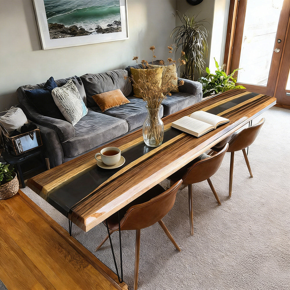 Walnut Black Transparent River Epoxy Table in Chicago