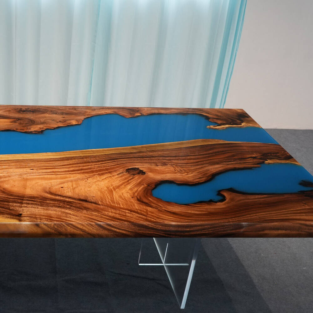 KAZANAHOME Walnut Wood Dining Epoxy Table 48"W×96"L