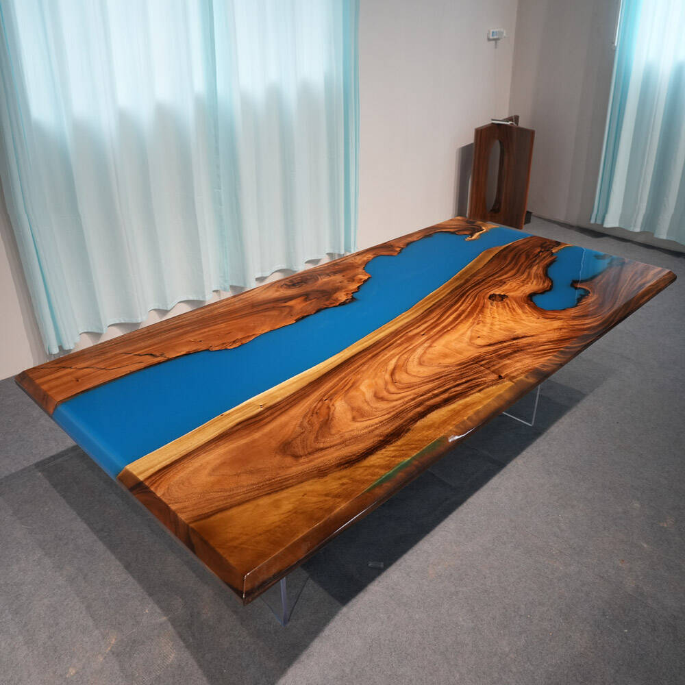 KAZANAHOME Walnut Wood Dining Epoxy Table 48"W×96"L