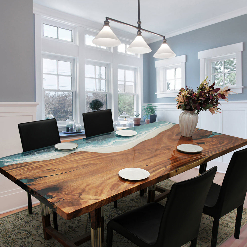 Ocean Wave Walnut Epoxy Table - KAZANAHOME