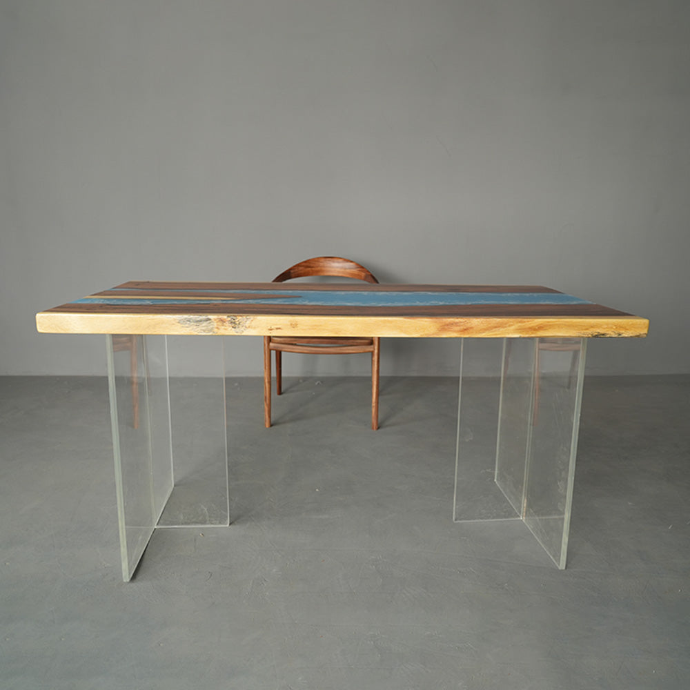 Walnut Seablue Wave River Resin Epoxy Table