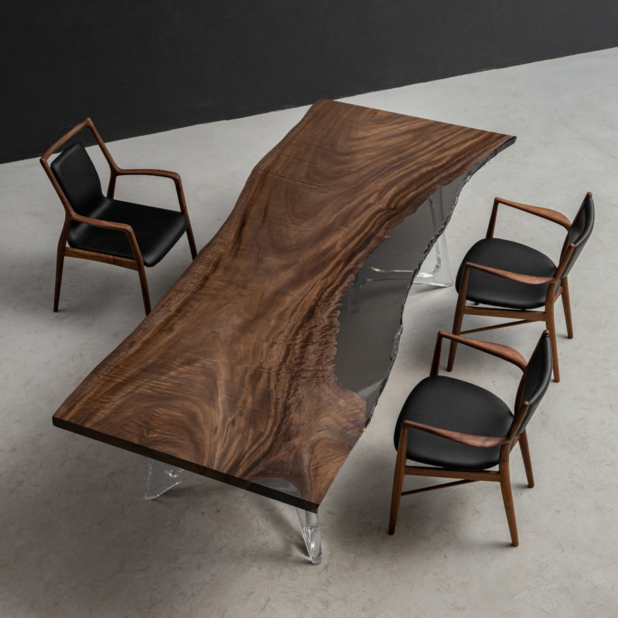KAZANAHOME Walnut Epoxy River Dining Live Edge Tabletop 43.19"W 102.4"L
