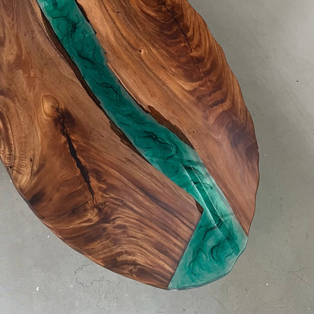 Walnut & Emerald Green Oval Epoxy Tables