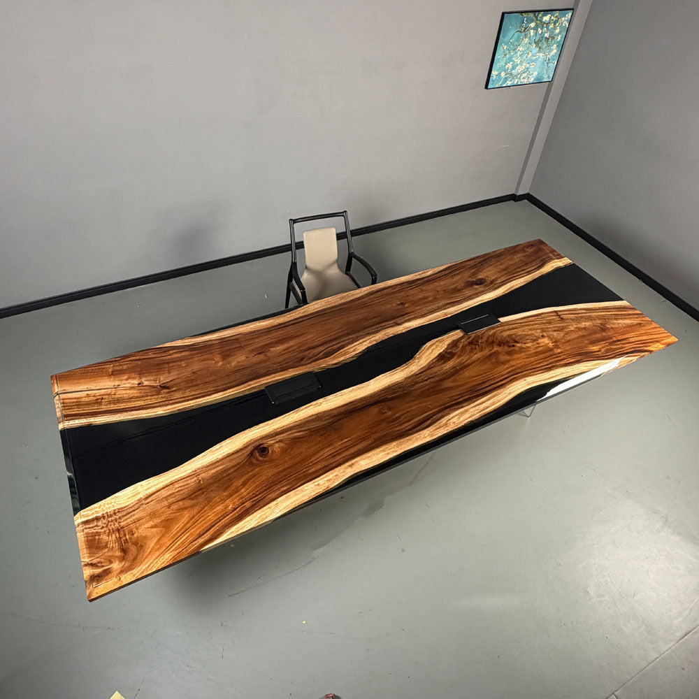 Wood Black River Epoxy Conference Table in San Diego