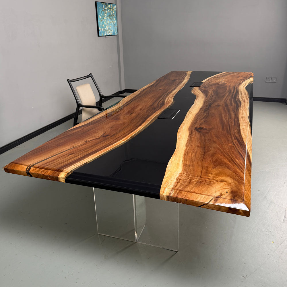 Walnut Wood Black River Epoxy Tables in San Diego