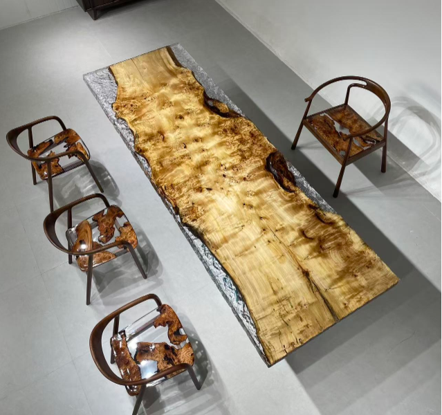 Poplar Wood Transparent Epoxy Resin Table - KAZANAHOME