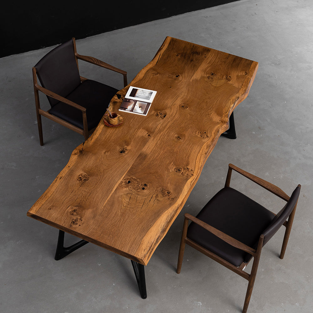 KAZANAHOME White Oak Double-Spliced Live Edge Solid Wood Slab Table