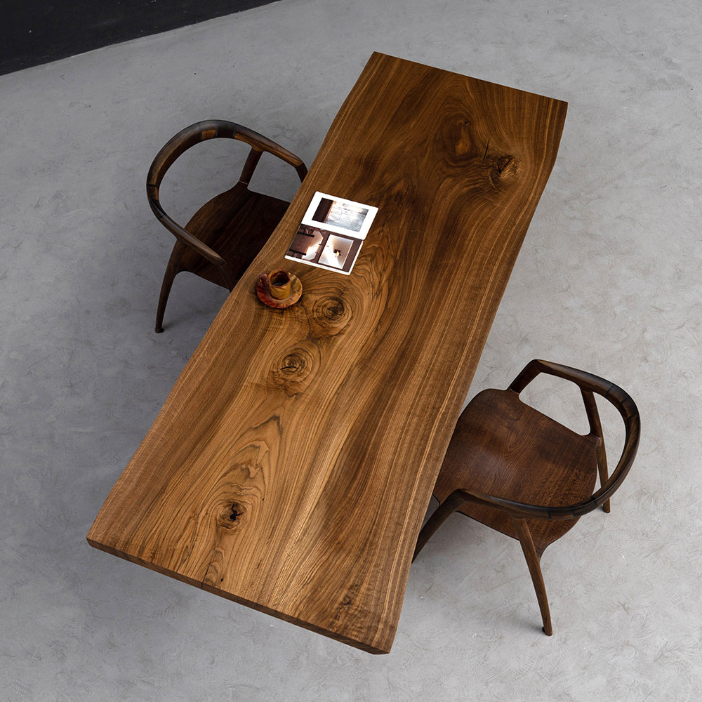 KAZANAHOME White Oak Smoked Dark Wood Solid Wood Slab Table