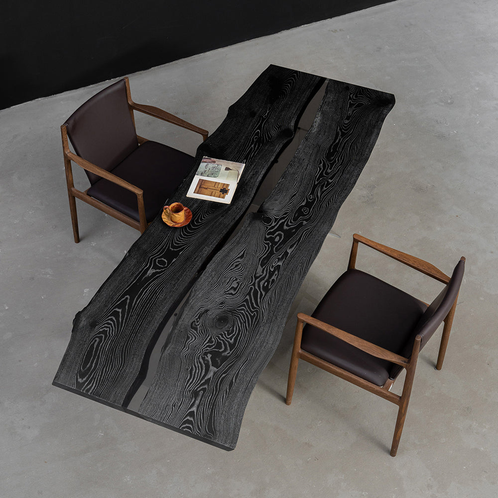 KAZANA Ash Wood Carbonized Live Edge Resin Epoxy table