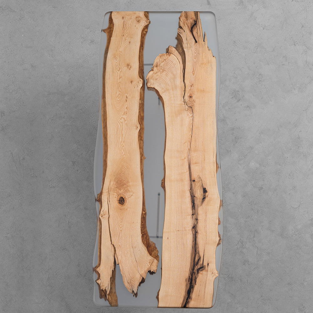 Ash Wood Live Edge Clear Epoxy Resin Table