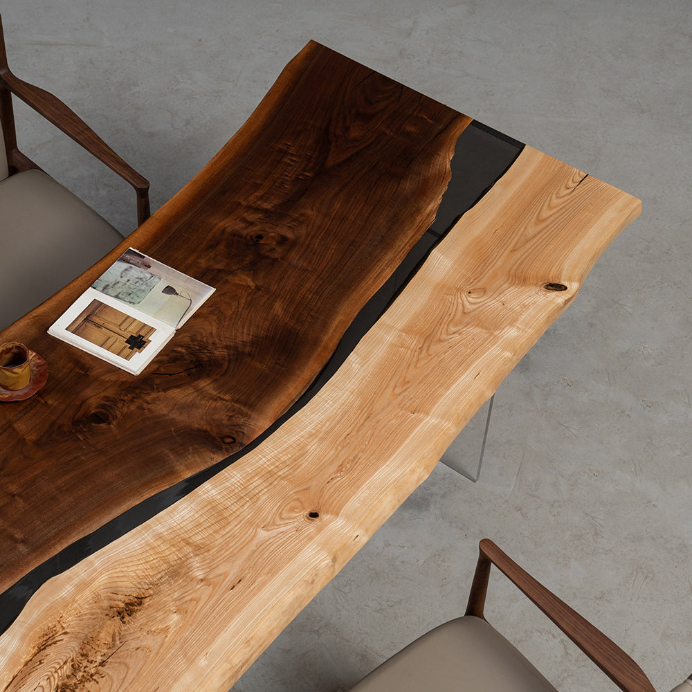 Black Walnut & Ash Wood Resin Epoxy Table