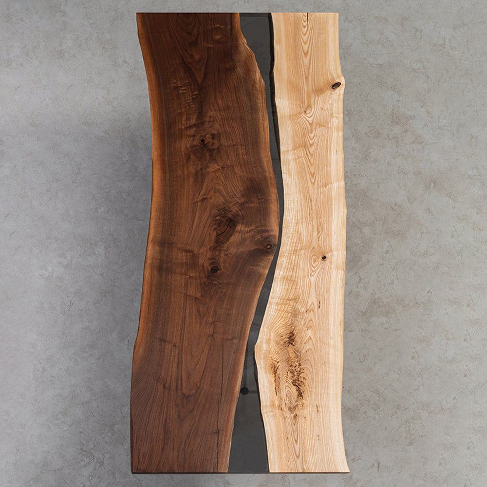 KAZANA Black Walnut & Ash Wood Live Edge Resin Epoxy Table