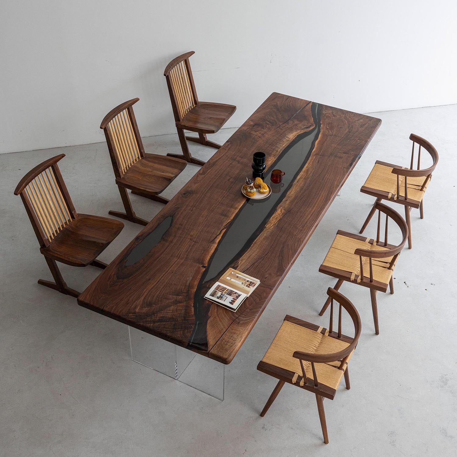 Black Walnut Wood Epoxy Resin Living Dining Table - Kazanahome
