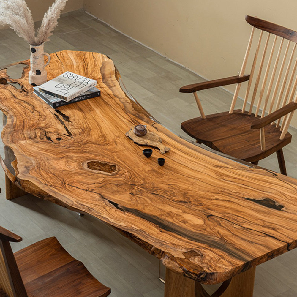 KAZANA Natural Olive Live Edge Clear Resin Epoxy table