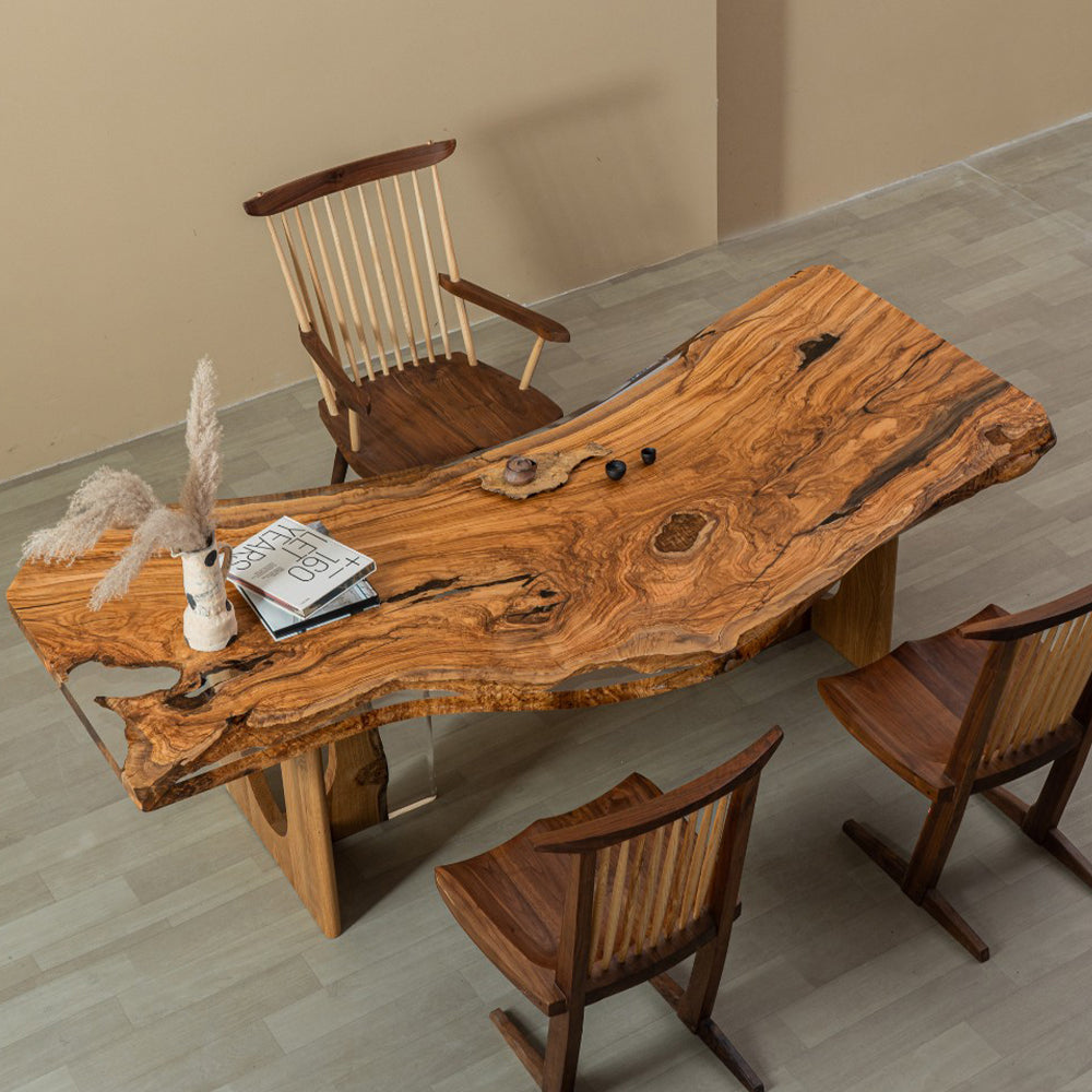 KAZANA Natural Olive Live Edge Clear Resin Epoxy table