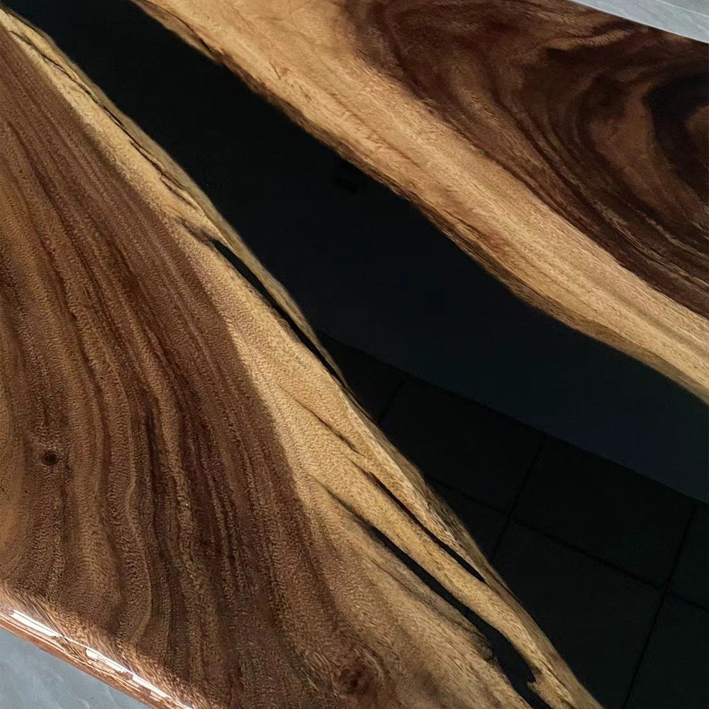 KAZANA Walnut Live Edge Black River Resin Epoxy Table