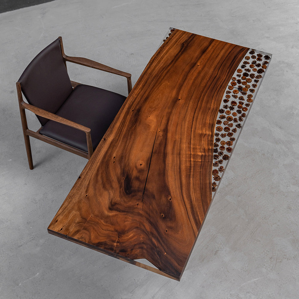 KAZANA Walnut Pine Cone Resin Table