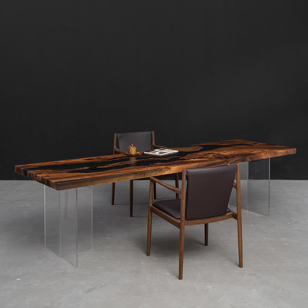 Walnut Wood Black Epoxy Resin Slab Table