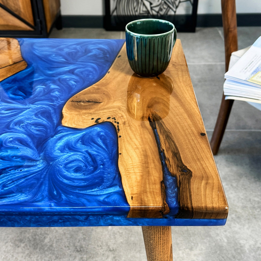 Custom Walnut Epoxy Square Coffee Table QCT2