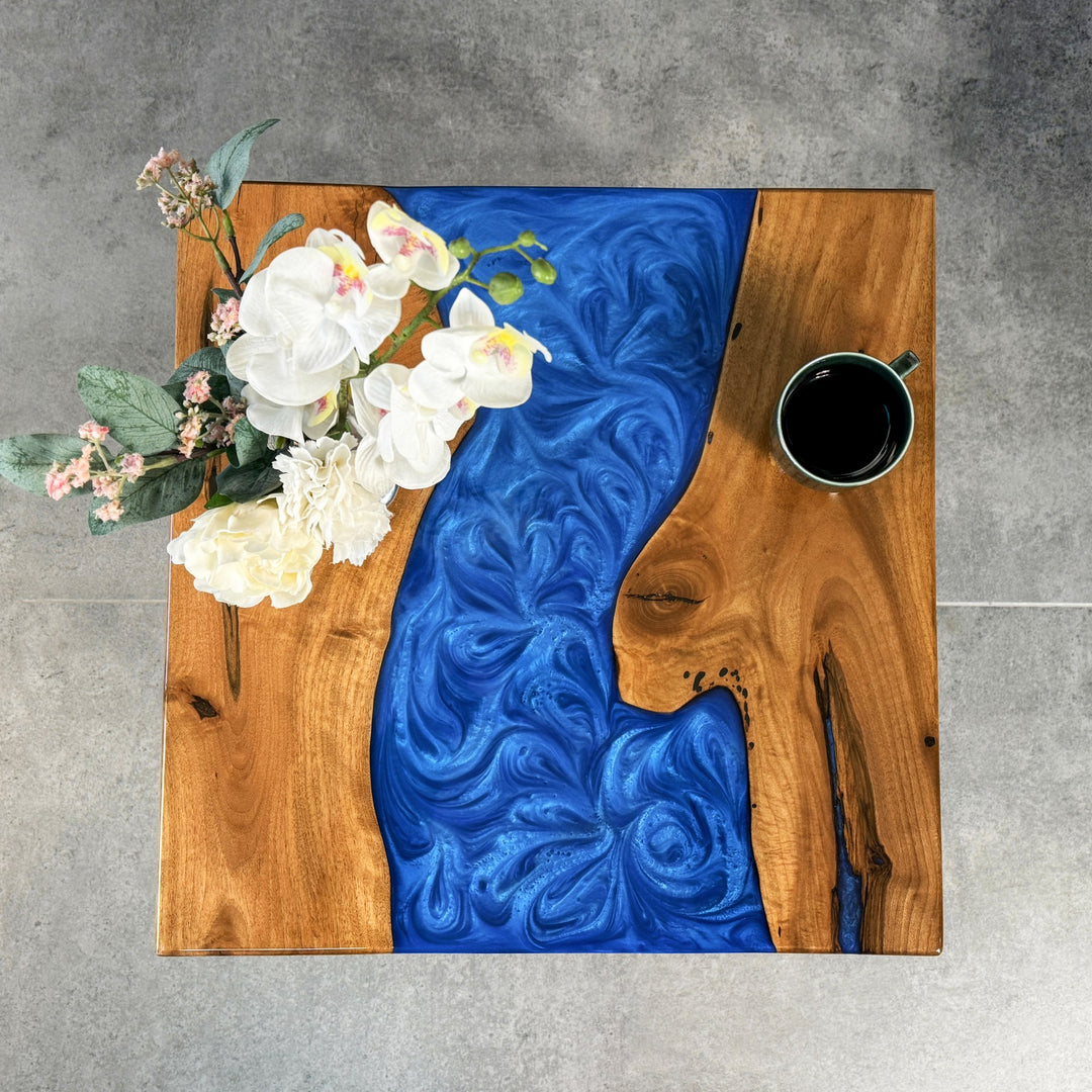 Custom Walnut Epoxy Square Coffee Table QCT2