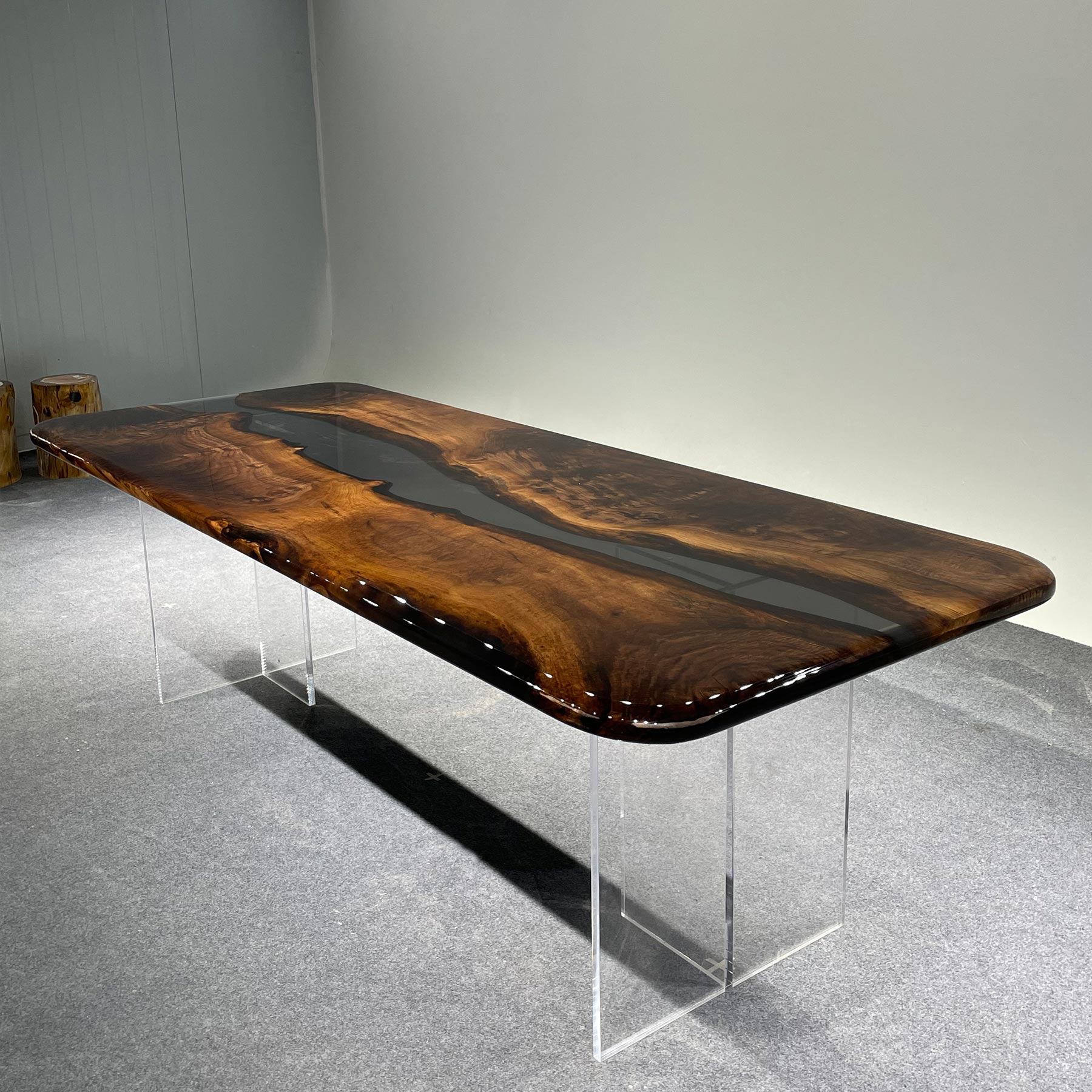 Epoxy Resin Black Walnut Wood Dining Table - Kazanahome