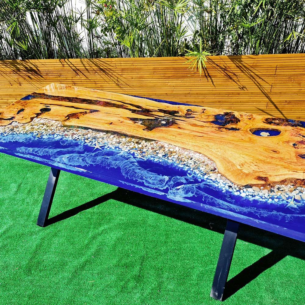 Custom Ocean Stone Epoxy Dining Table CT15
