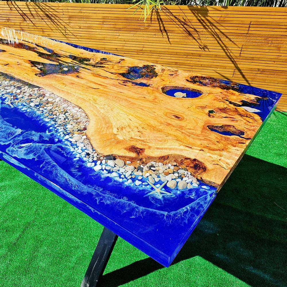Custom Ocean Stone Epoxy Dining Table CT15