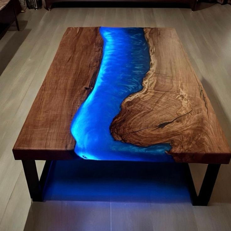 Kazanahome-Custom-River-Epoxy-Dining-Table-With-Lighted-Walnut-Wood-CTL-04_2 in Miami