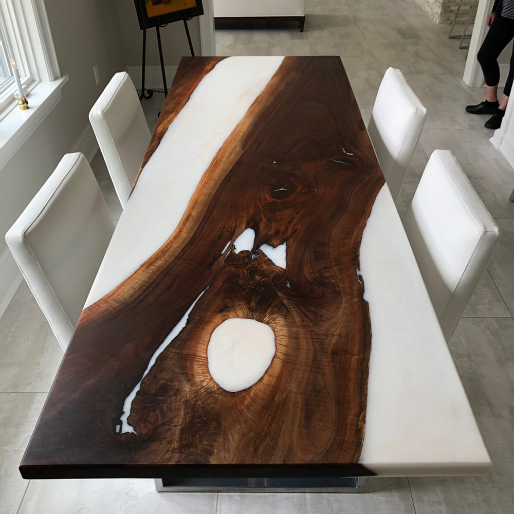 Custom White Epoxy Resin Wood Table CT34