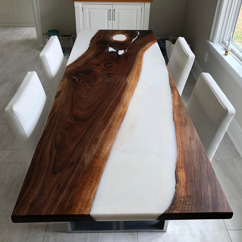 Faux White Marble Dinning Table Done Using Epoxy Resin (From Wood